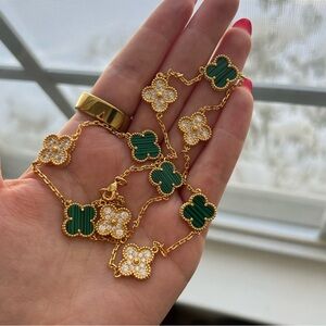 Gold and Green Clover Necklace